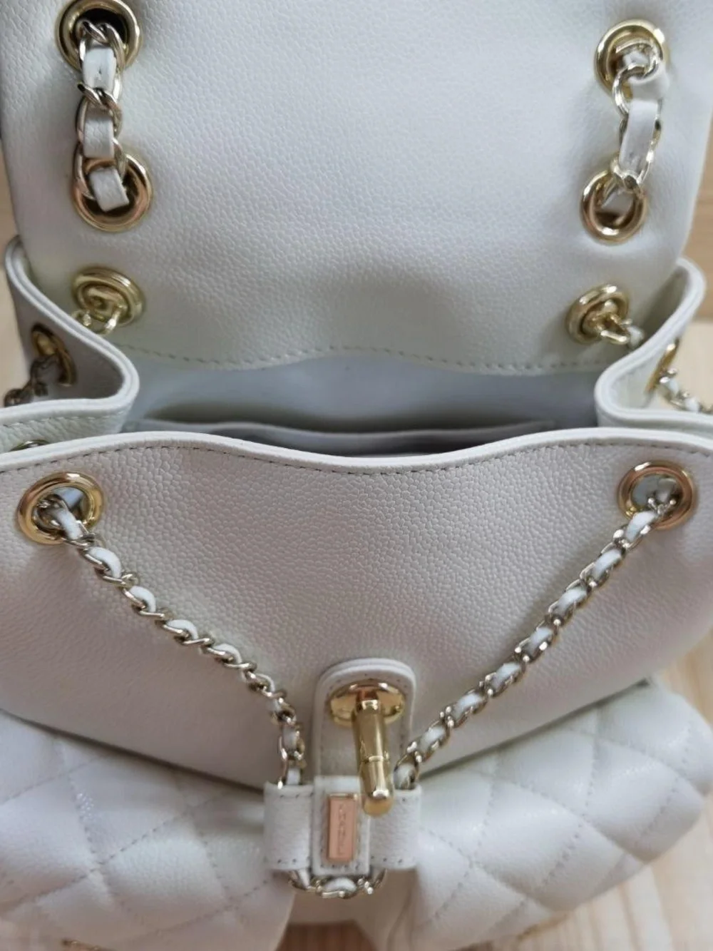 White Quilted Women’s Shoulder Bag with Gold Hardware
